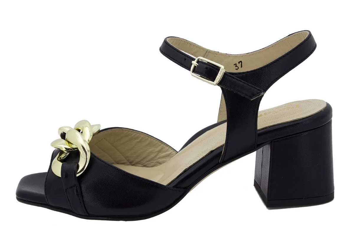 Black Leather Heel Sandal