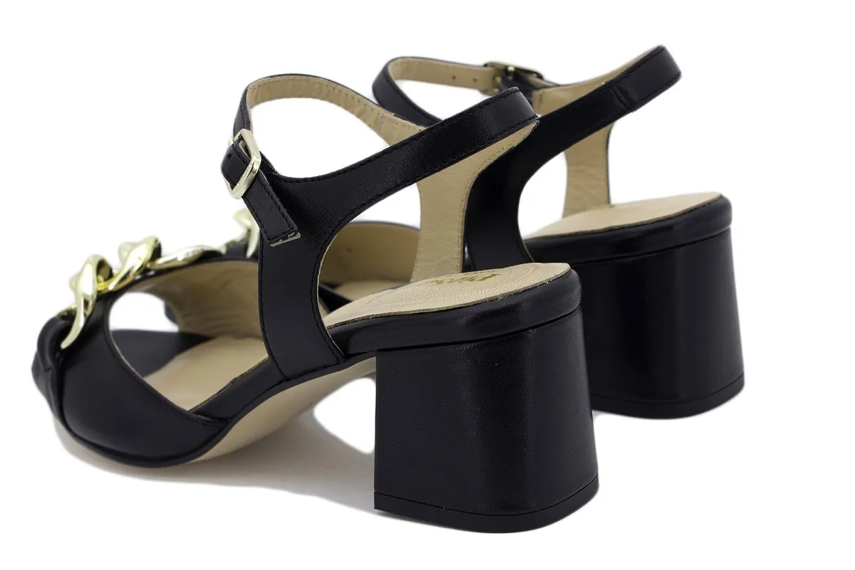 Black Leather Heel Sandal