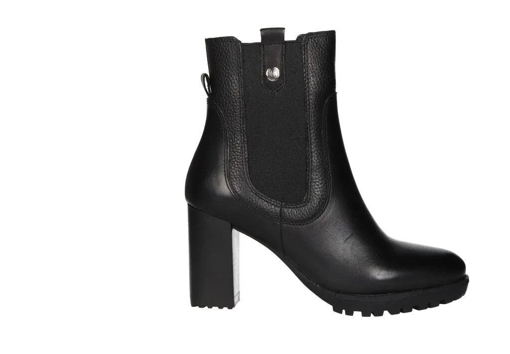 Botin Cremallera Piel Negro Elastico Lateral Tacon Alto