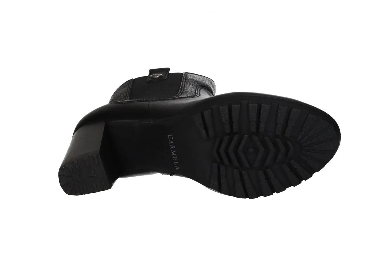 Botin Cremallera Piel Negro Elastico Lateral Tacon Alto