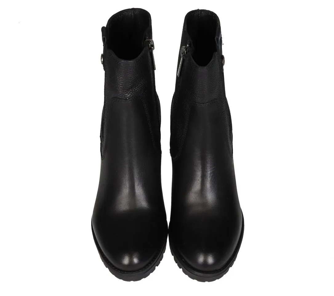 Botin Cremallera Piel Negro Elastico Lateral Tacon Alto
