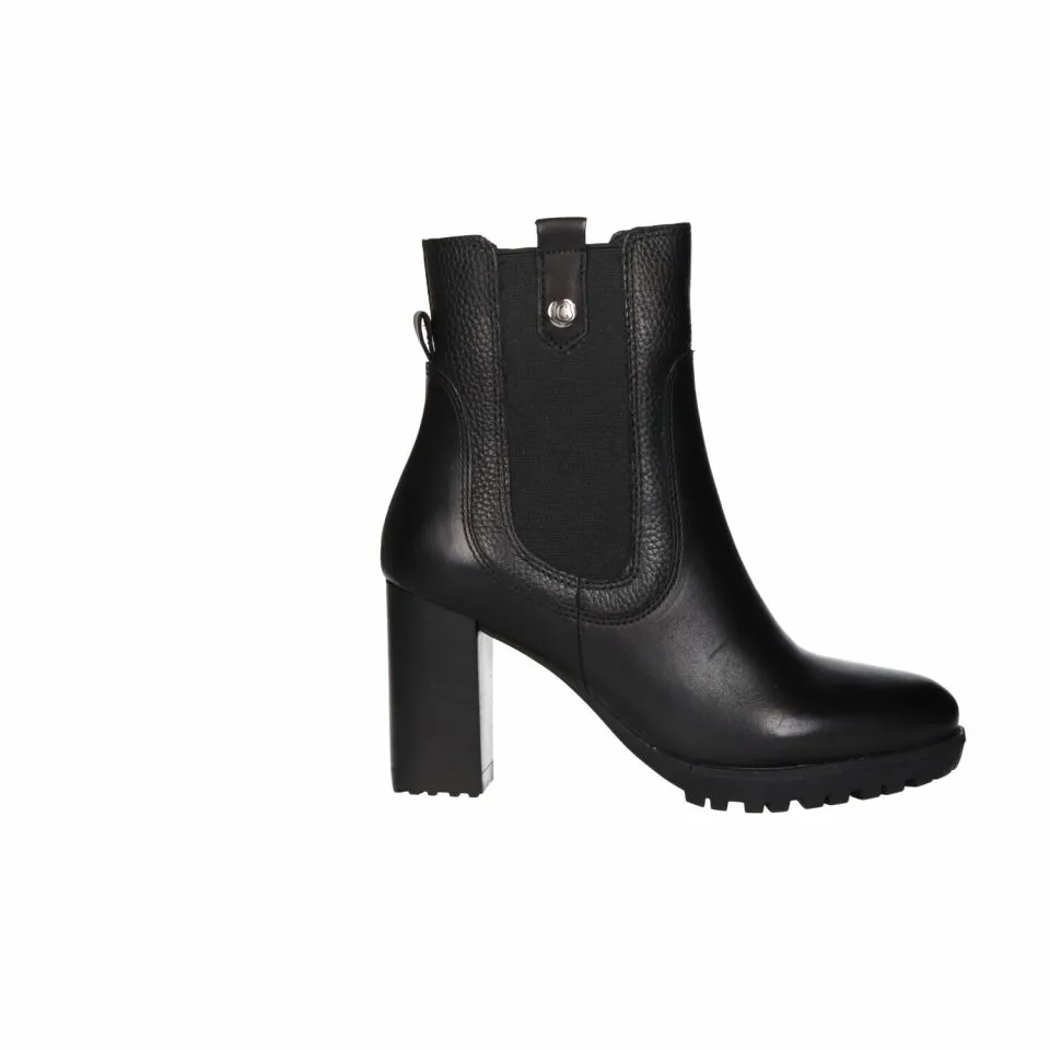 Botin Cremallera Piel Negro Elastico Lateral Tacon Alto