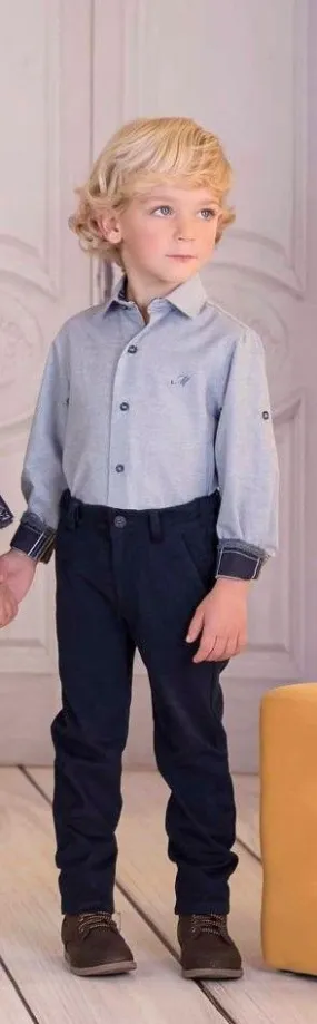 Conjunto Niño Pantalón Marino y Camisa Gris Azulada