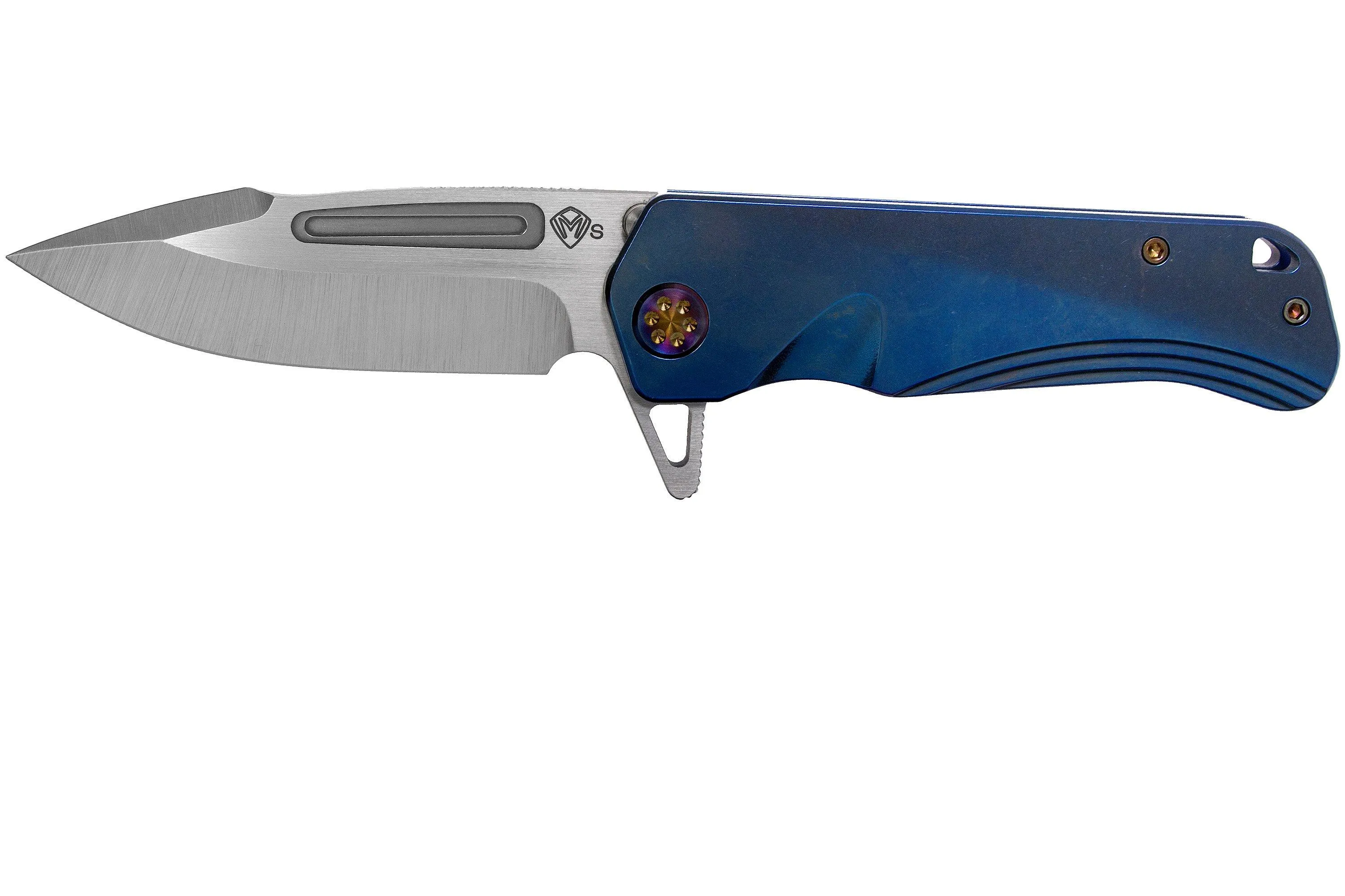 Medford Proxima S35VN, Tumbled Blade, Blue Handle, Flamed Hardware navaja