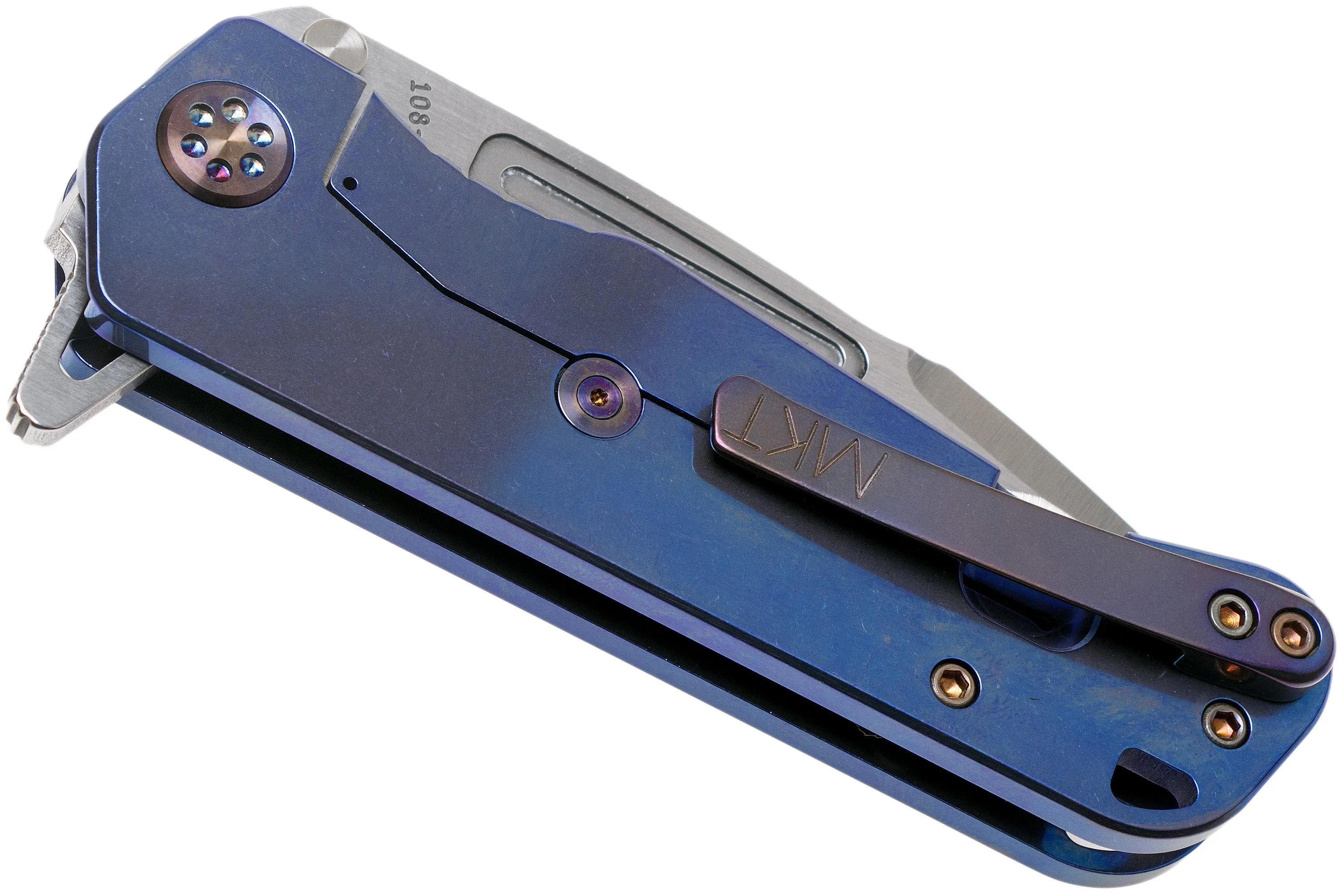 Medford Proxima S35VN, Tumbled Blade, Blue Handle, Flamed Hardware navaja