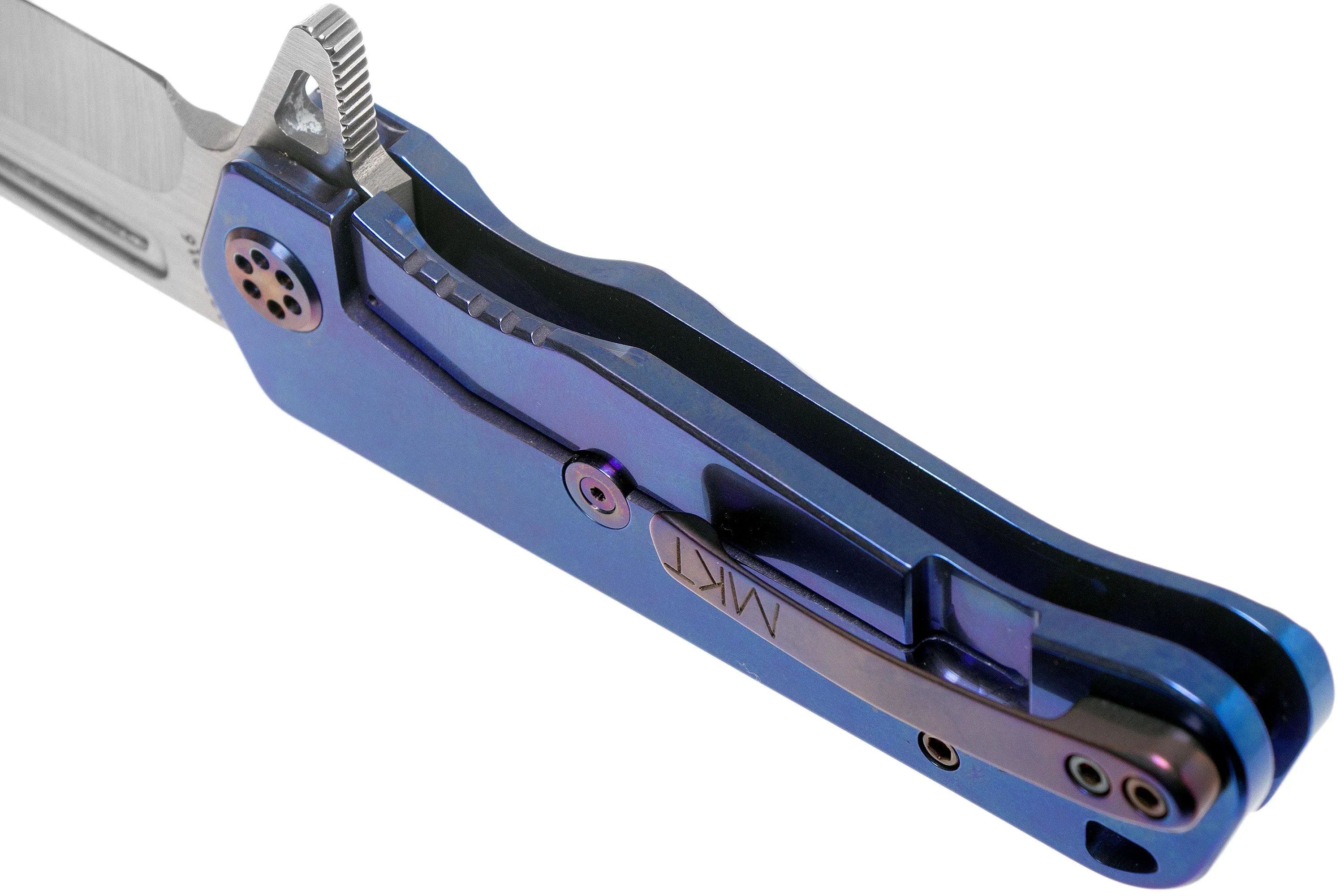 Medford Proxima S35VN, Tumbled Blade, Blue Handle, Flamed Hardware navaja