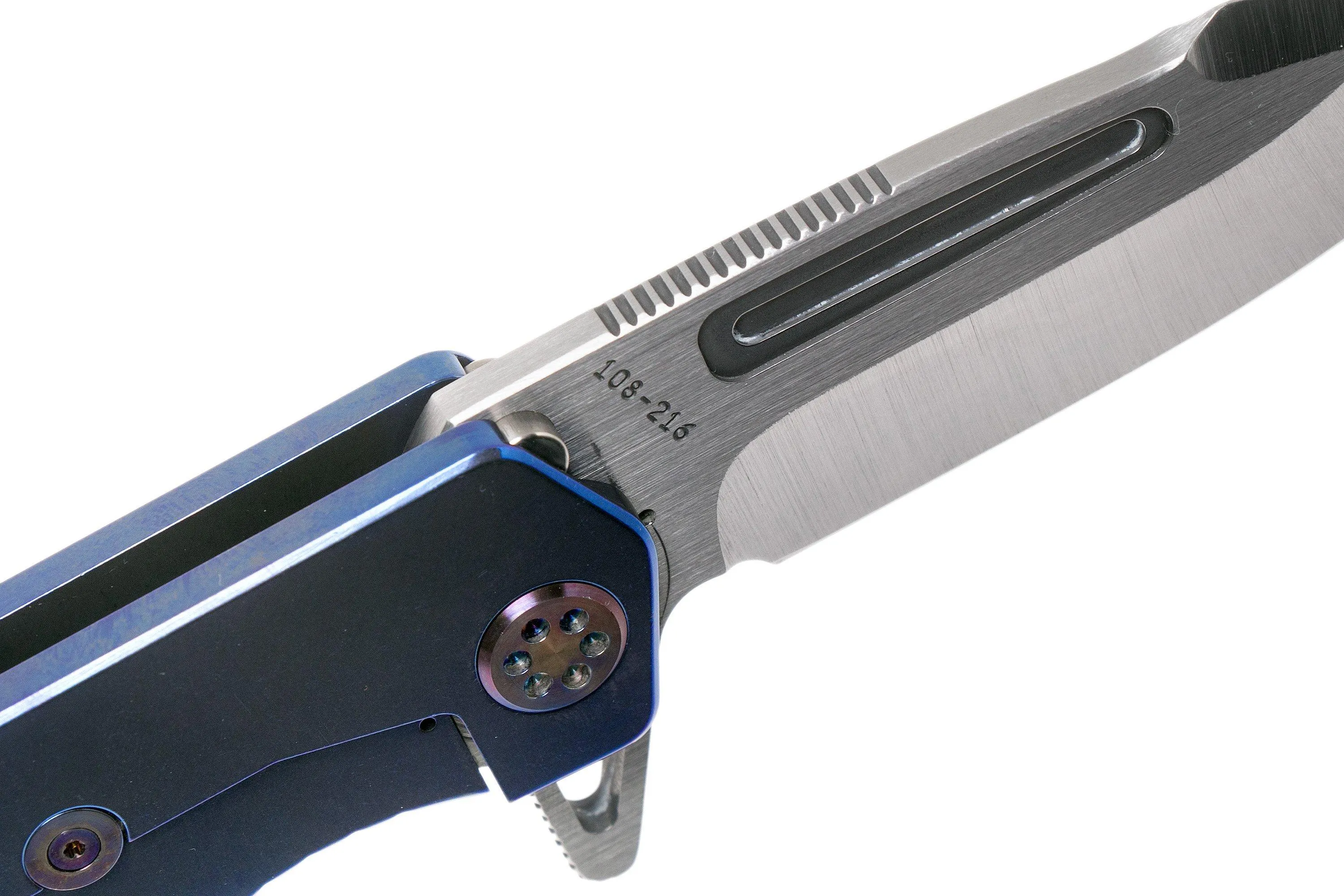 Medford Proxima S35VN, Tumbled Blade, Blue Handle, Flamed Hardware navaja
