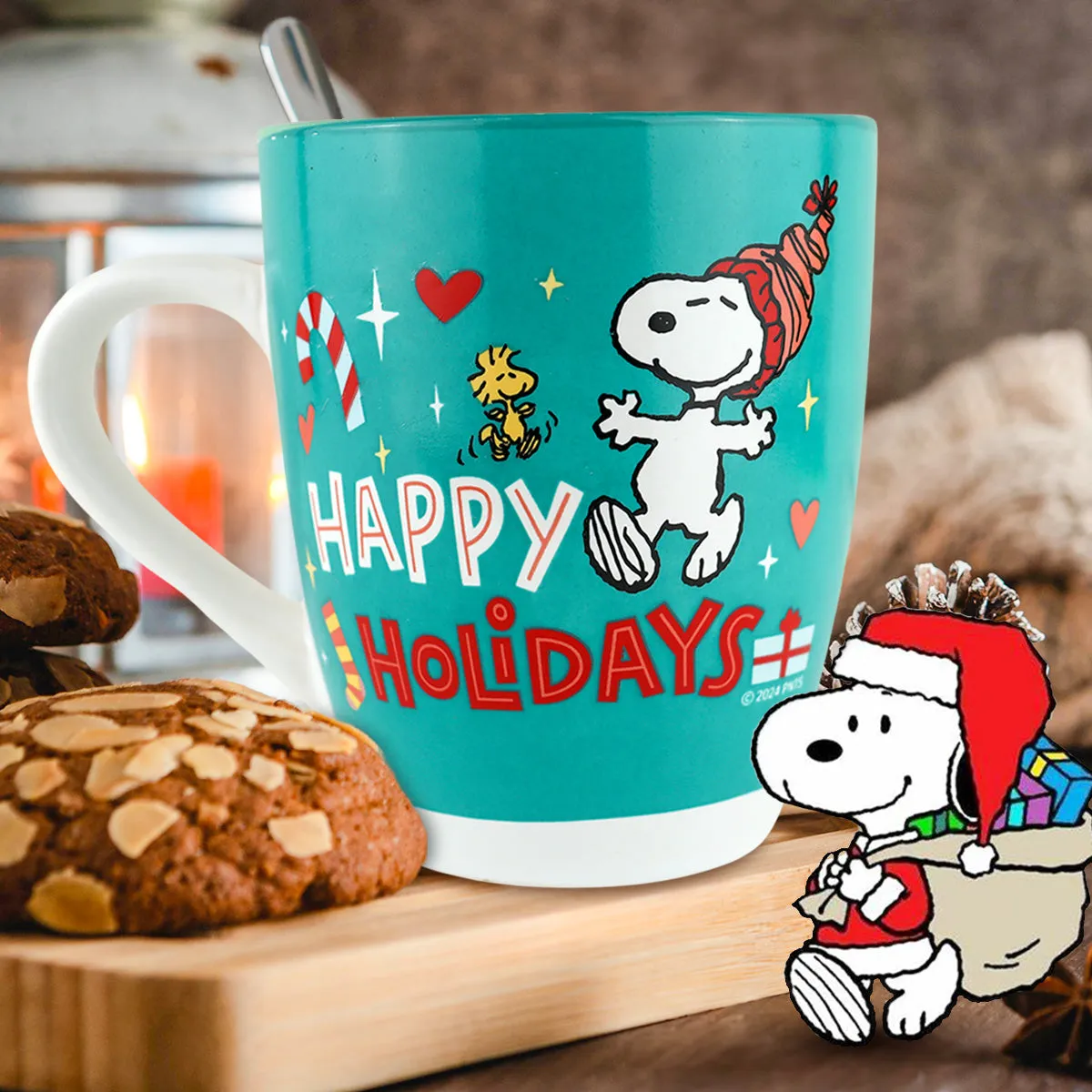 Peanuts, Taza Navidea de Cerámica color Verde Azulado