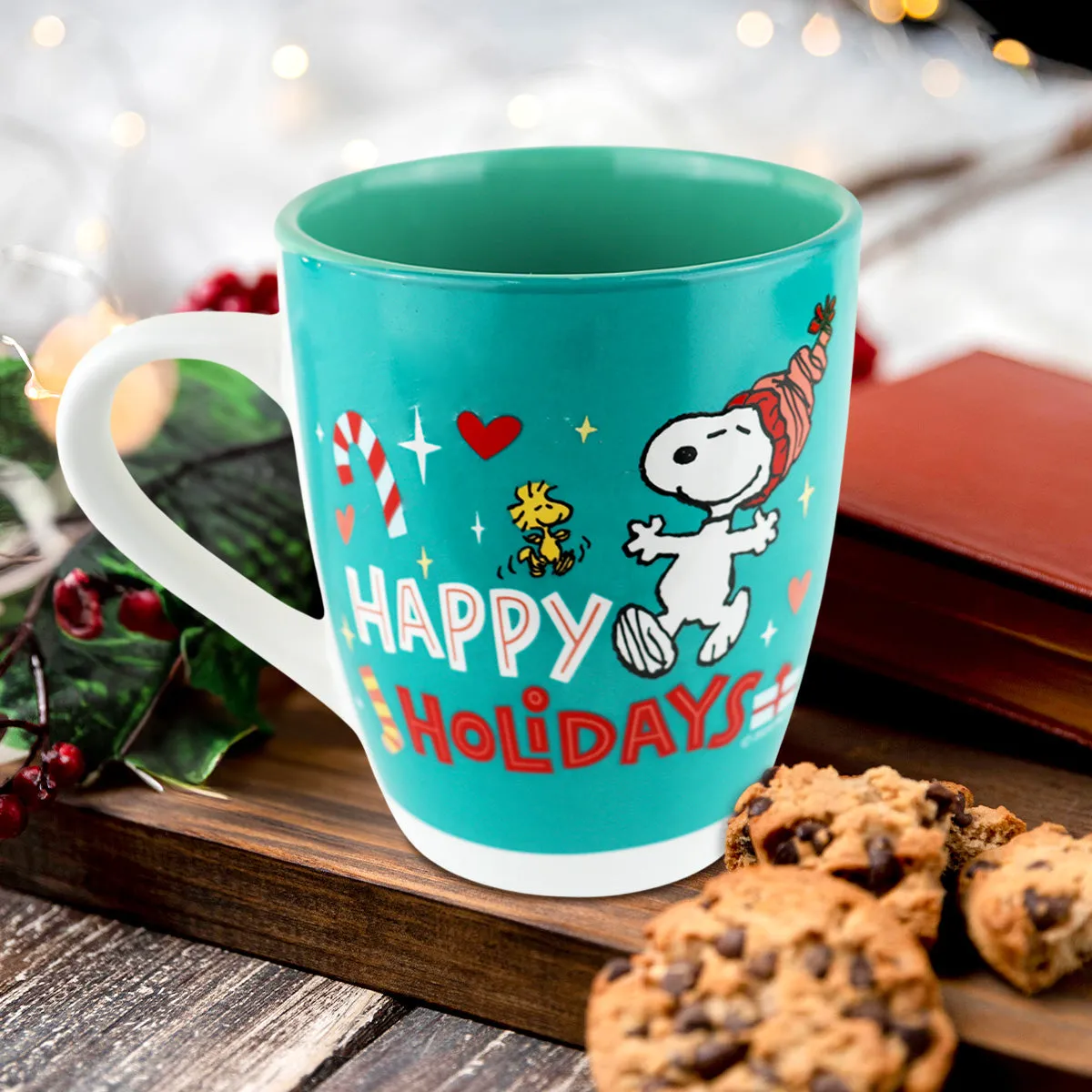 Peanuts, Taza Navidea de Cerámica color Verde Azulado